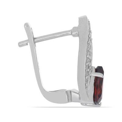 NATURAL GARNET GEMSTONE EARRINGS IN 925 STERLING SILVER WITH CZ CLUSTER DESIGN